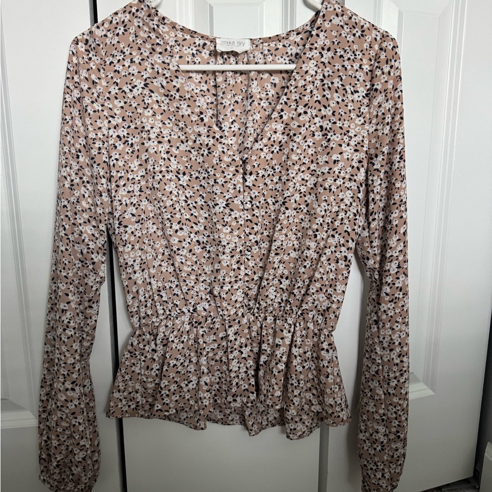 Sienna Sky Tan Floral Blouse